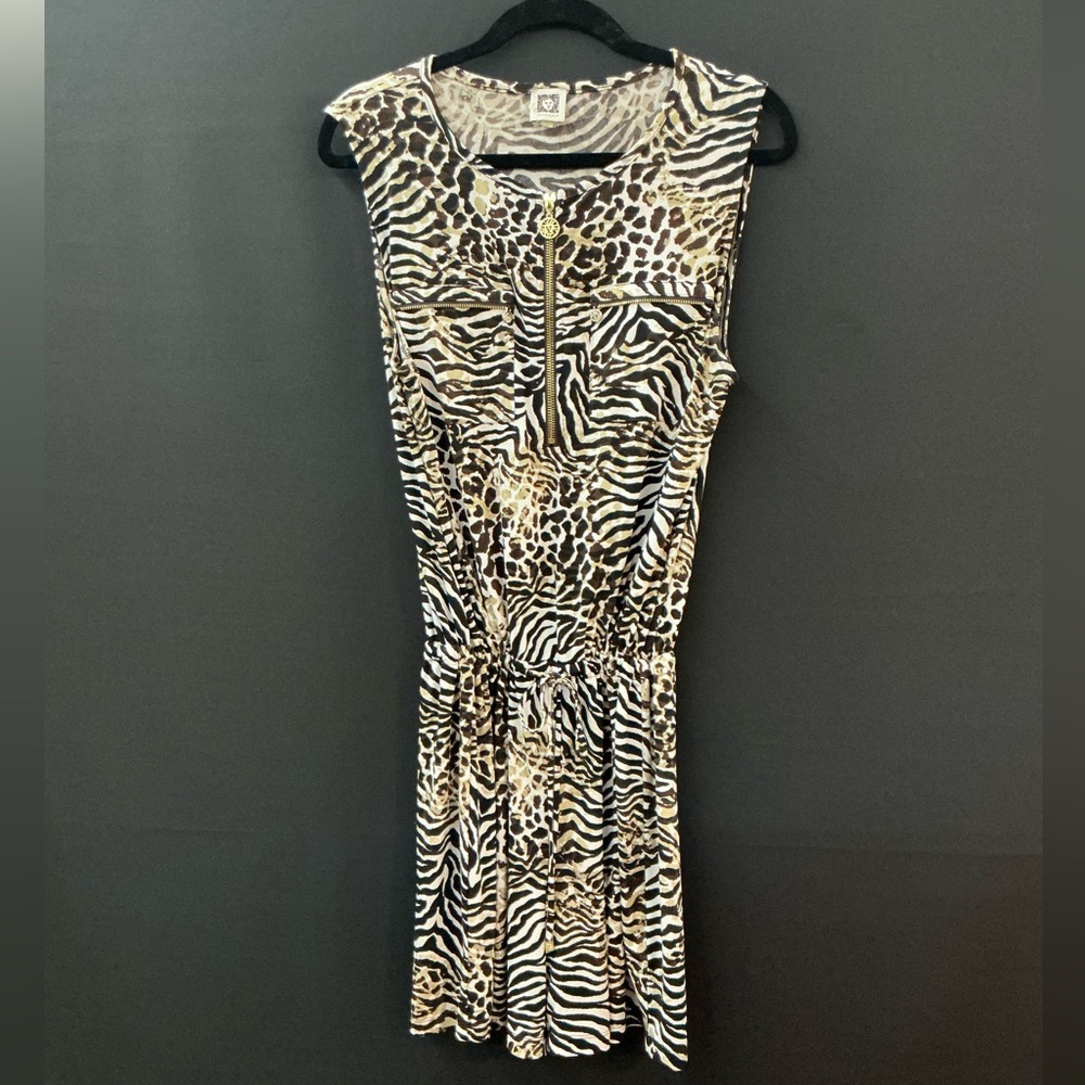 Anne Klein Animal Print Romper | Mixed Print | Size L | Zip Front Tie Waist